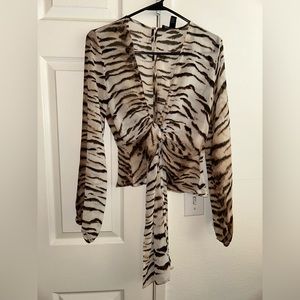 Animal printed woven top with knot in front and back keyhole